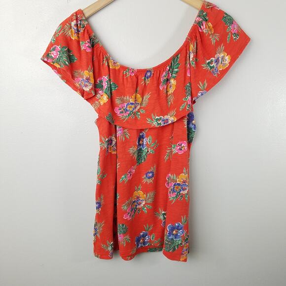 Old Navy Womens Off Shoulder Blouse Hawaiian Tropical Print Top Size Small - Picture 2 of 6